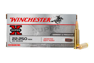 Winchester Super-X .22-250 Remington 55gr Jacketed Soft Point ammo, 20-rounds per box.